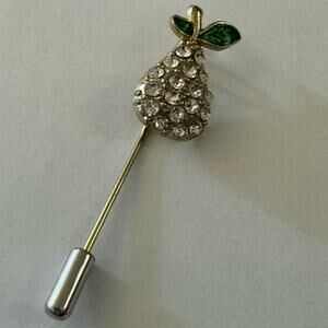 Vintage Gold Tone Rhinestone Pear Brooch Stick Pin Estate Jewelry Fruit